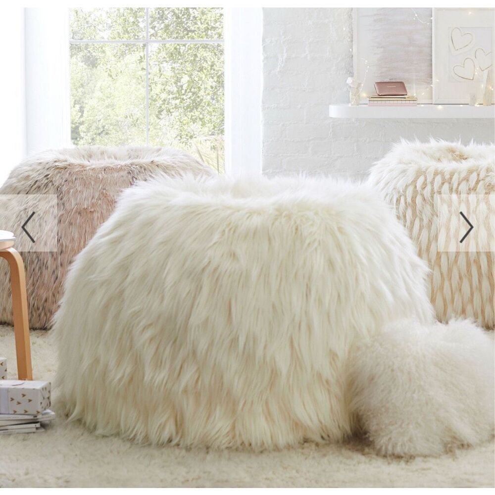 Pottery Barn Teen Large Himalayan Faux Fur Ivory Bean Bag Chair Slipcover Only